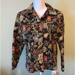 Carol Anderson by Invitation Floral Canvas Jacket Size Large Button Up